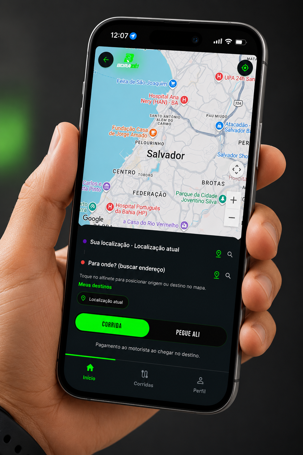 Aplicativo Bora Zé com mapa de mobilidade urbana em Salvador